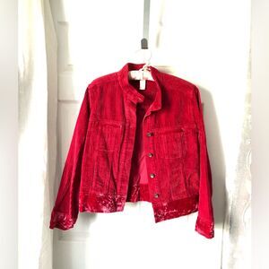 J. Jill Red Corduroy Velvet Trim Jacket 100% cotton Size XS P